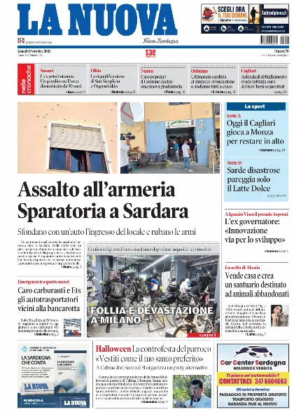 Prima pagina La Nuova Sardegna