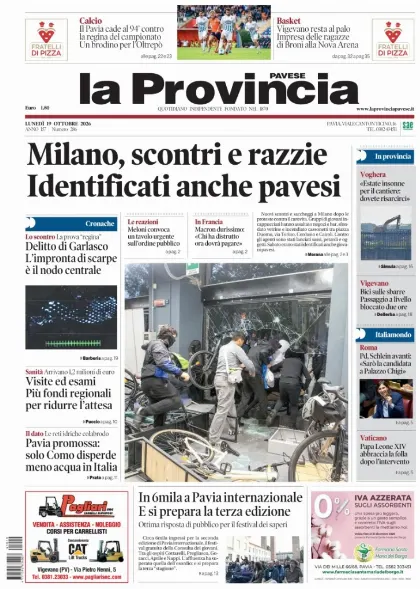 Prima pagina La Provincia Pavese