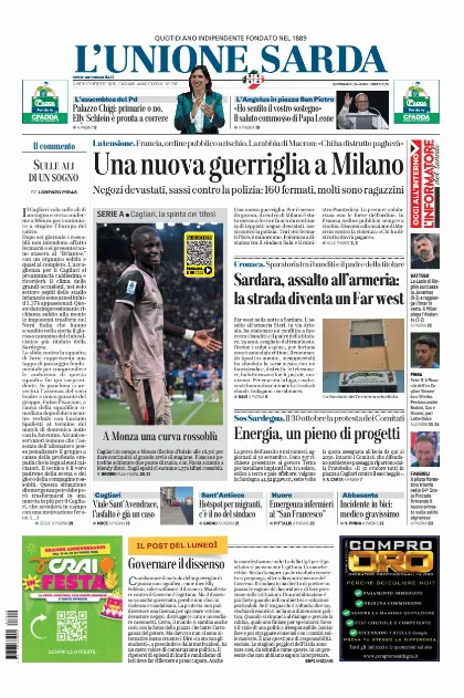 Prima pagina L Unione Sarda