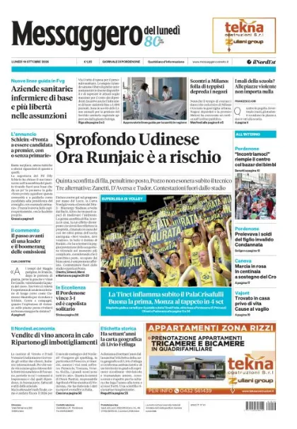 Prima pagina Messaggero Veneto | Pordenone
