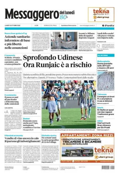Prima pagina Messaggero Veneto | Udine