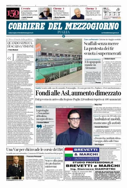 Prima pagina Corriere del Mezzogiorno | Puglia