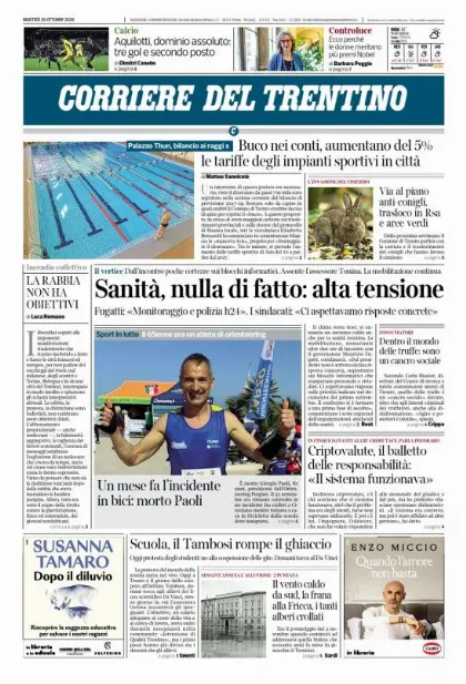Prima pagina Corriere del Trentino