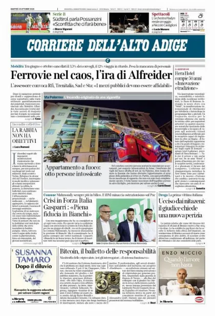Prima pagina Corriere dell'Alto Adige