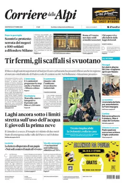 Prima pagina Corriere delle Alpi | Belluno