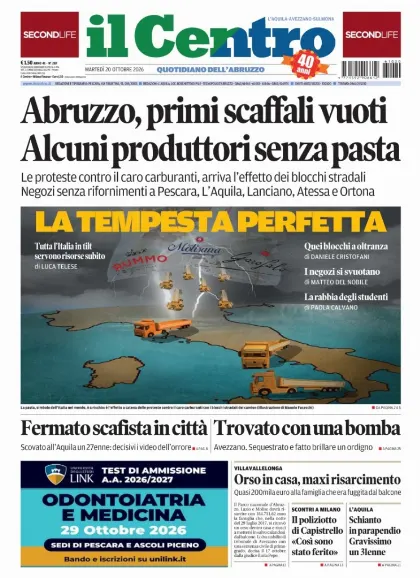Prima pagina Il Centro | L'Aquila