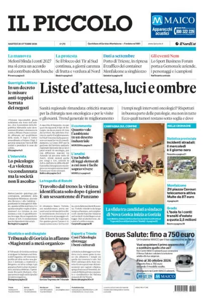 Prima pagina Il Piccolo | Gorizia e Monfalcone
