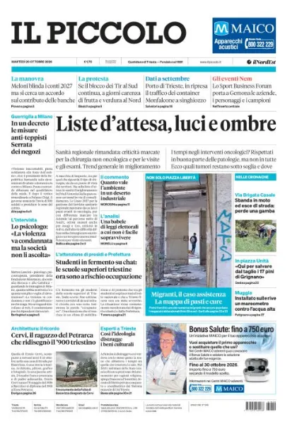 Prima pagina Il Piccolo | Trieste