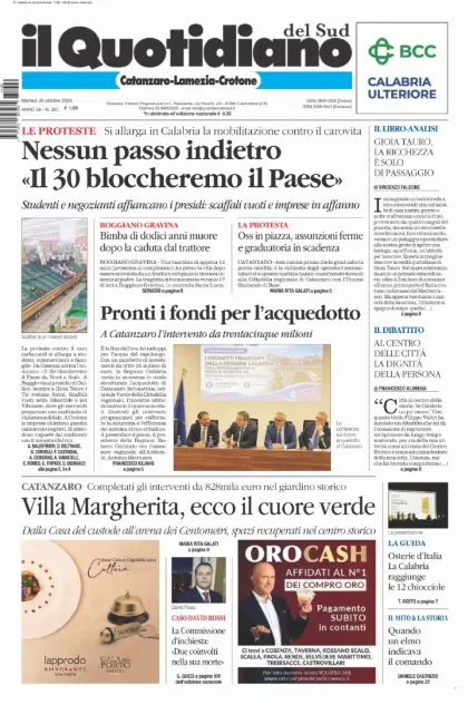 Prima pagina Il Quotidiano del Sud | Catanzaro, Lamezia e Crotone