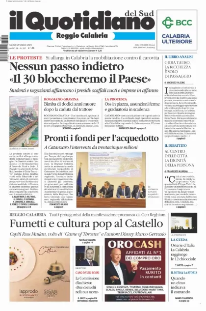 Prima pagina Il Quotidiano del Sud | Reggio Calabria