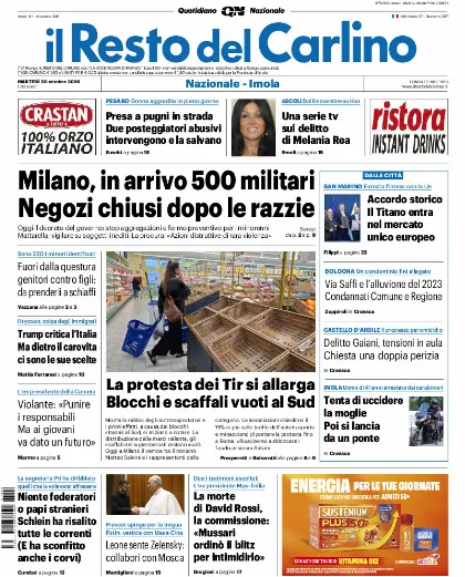 Prima pagina Il Resto del Carlino