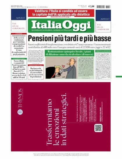 Prima pagina ItaliaOggi