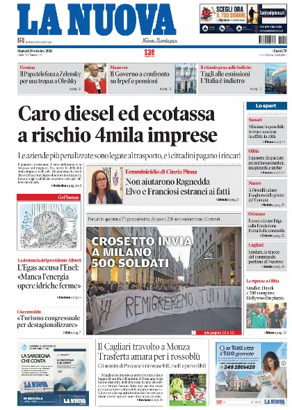 Prima pagina La Nuova Sardegna