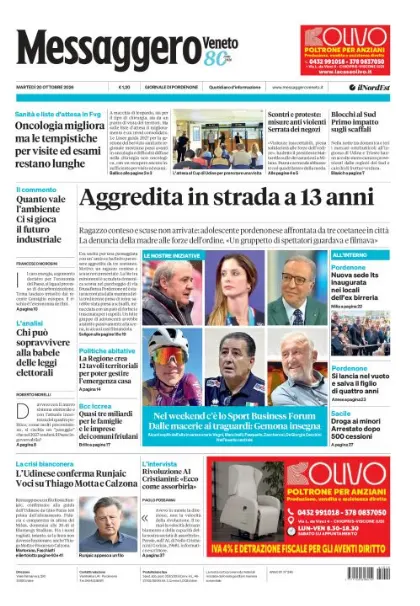 Prima pagina Messaggero Veneto | Pordenone