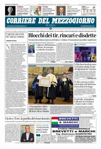 Prima pagina Corriere del Mezzogiorno | Puglia