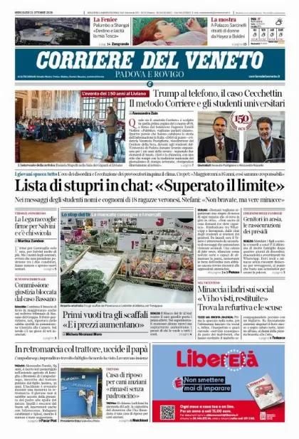 Prima pagina Corriere del Veneto | Padova e Rovigo