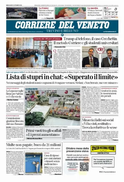 Prima pagina Corriere del Veneto | Treviso e Belluno