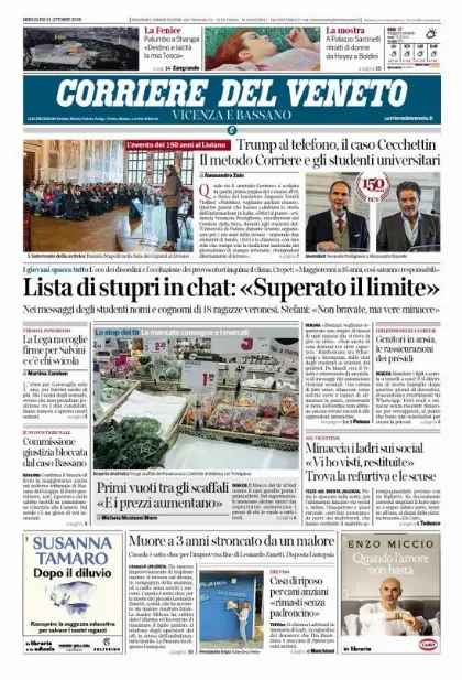 Prima pagina Corriere del Veneto | Vicenza e Bassano