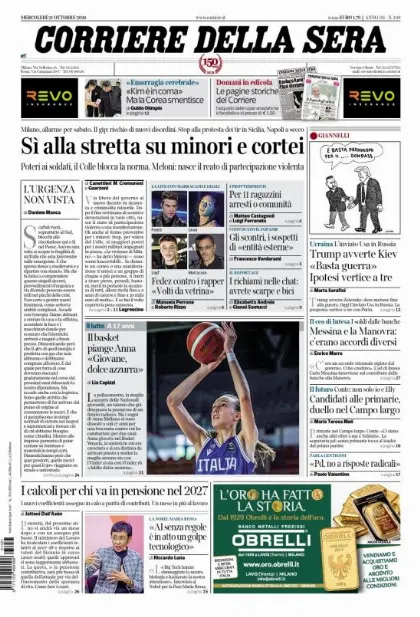Prima pagina Corriere della Sera