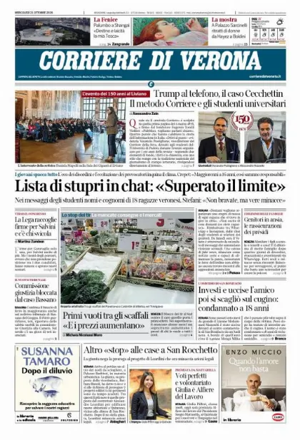 Prima pagina Corriere di Verona
