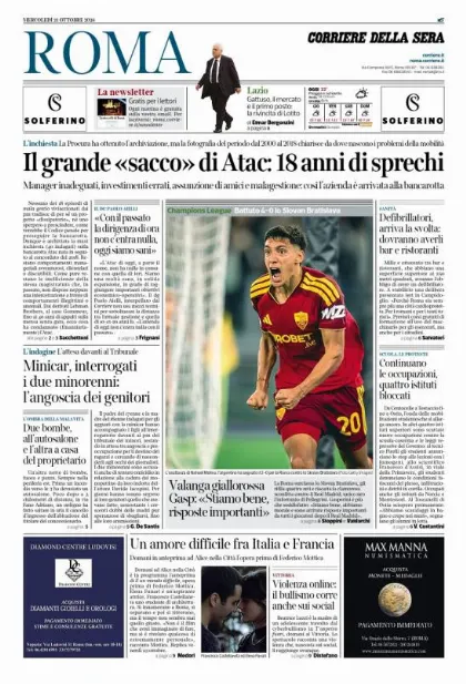 Prima pagina Corriere della Sera | Roma