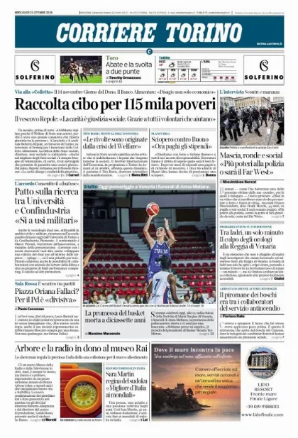 Prima pagina Corriere della Sera | Torino