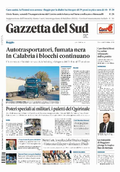 Prima pagina Gazzetta del Sud | Reggio Calabria