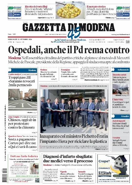 Prima pagina Gazzetta di Modena