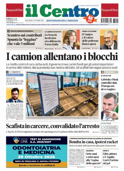 Prima pagina Il Centro | L'Aquila