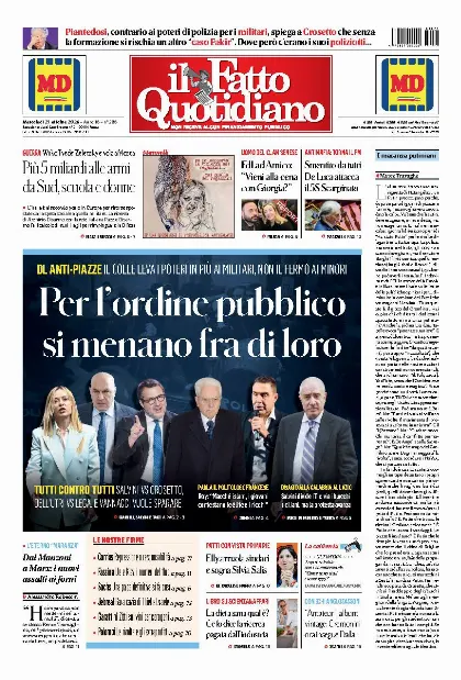 Prima pagina Il Fatto Quotidiano
