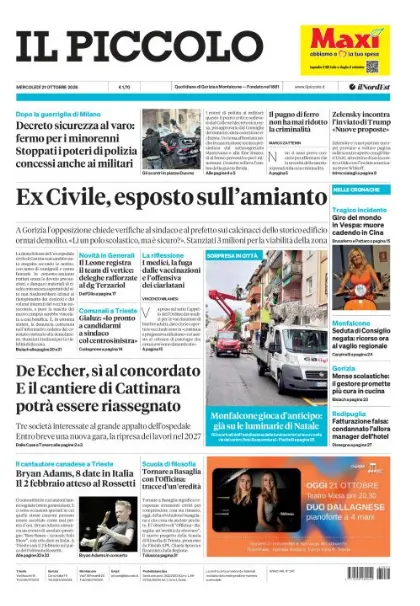 Prima pagina Il Piccolo | Gorizia e Monfalcone