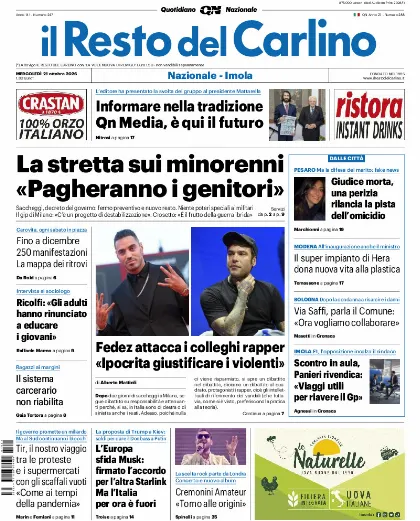 Prima pagina Il Resto del Carlino