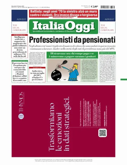 Prima pagina ItaliaOggi