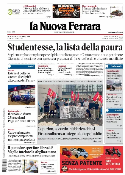 Prima pagina La Nuova Ferrara