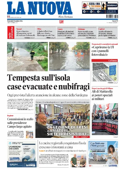 Prima pagina La Nuova Sardegna