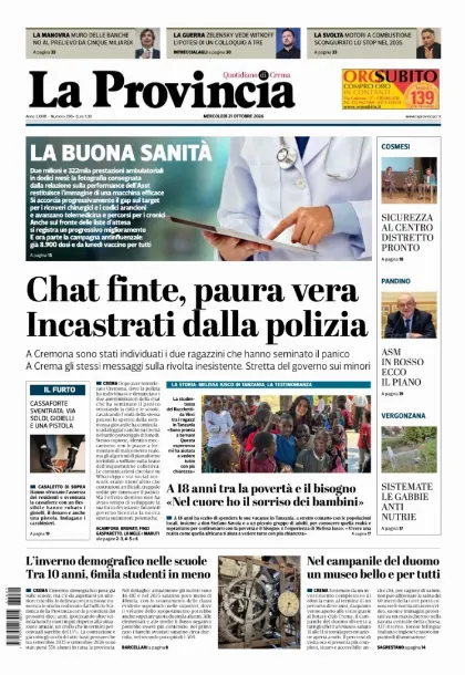 Prima pagina La Provincia | Crema