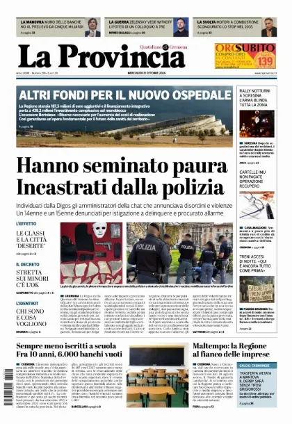 Prima pagina La Provincia