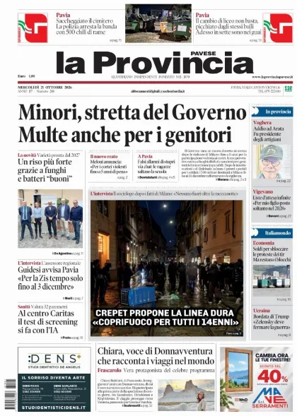 Prima pagina La Provincia Pavese