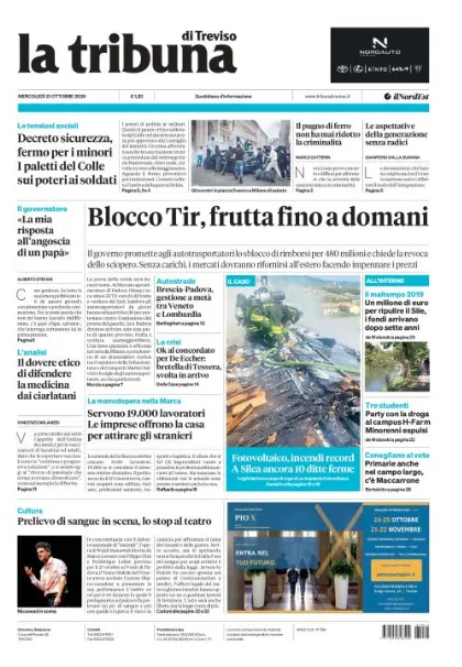 Prima pagina La Tribuna di Treviso | Treviso