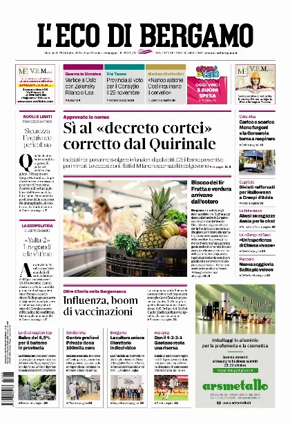 Prima pagina L'Eco di Bergamo