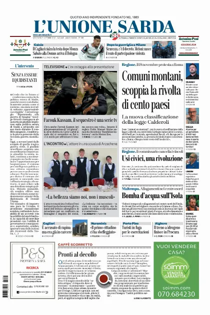 Prima pagina L Unione Sarda