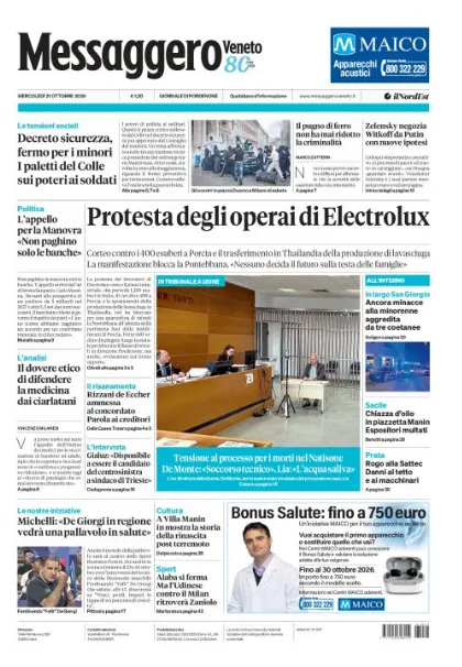 Prima pagina Messaggero Veneto | Pordenone