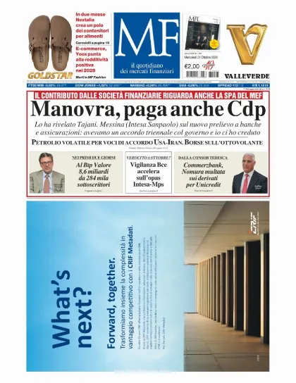 Prima pagina MF Milano Finanza