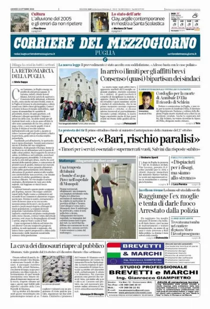 Prima pagina Corriere del Mezzogiorno | Puglia