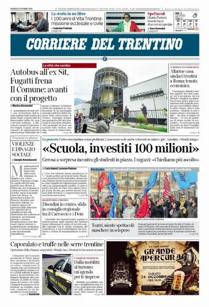 Prima pagina Corriere del Trentino