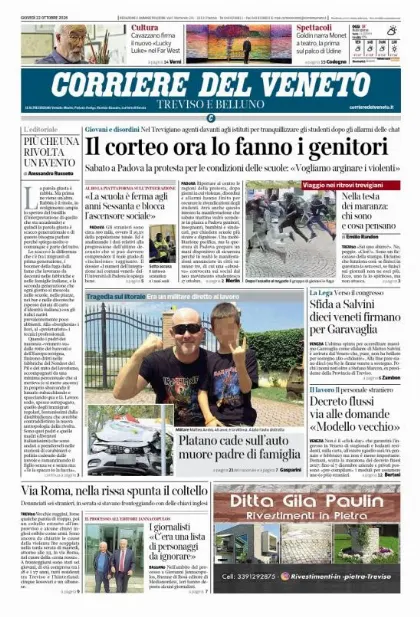 Prima pagina Corriere del Veneto | Treviso e Belluno
