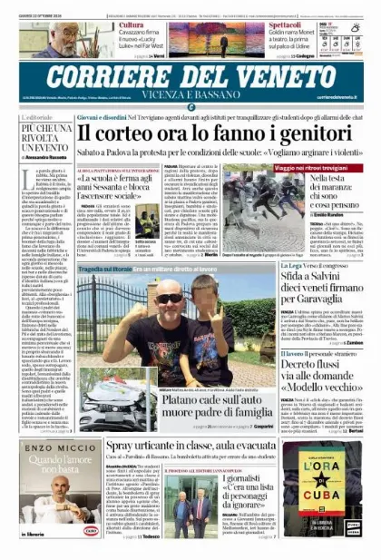 Prima pagina Corriere del Veneto | Vicenza e Bassano