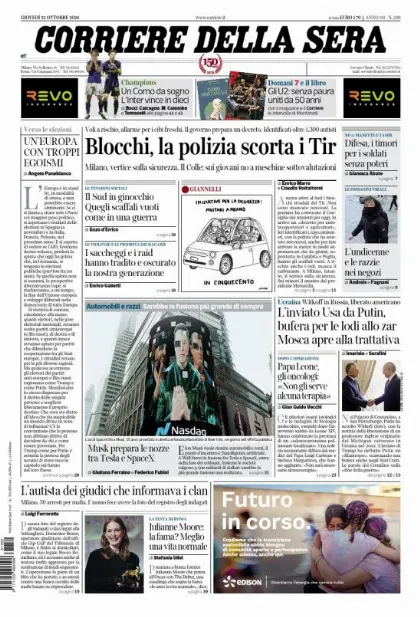 Prima pagina Corriere della Sera