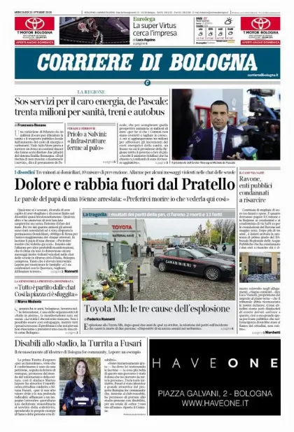 Prima pagina Corriere di Bologna
