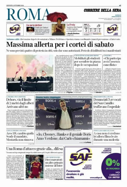 Prima pagina Corriere della Sera | Roma